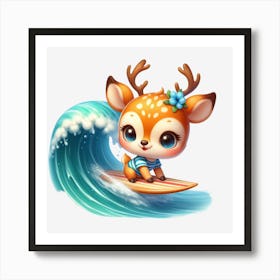 Cute Deer Surfing Art Print