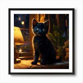 Epic Shot Of Ultra Detailed Cute Black Baby Cat In Art Print