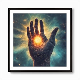 Hand With A Glowing Light Art Print