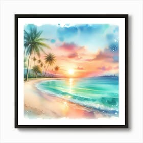 Watercolor Beach Sunset 1 Art Print