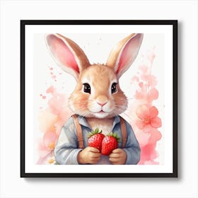 Rabbit With Strawberries Art Print