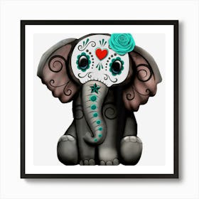 Sugar Skull Elephant Day Of The Dead Halloween Art Print