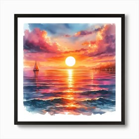 Sunset Watercolor Painting 1 Art Print