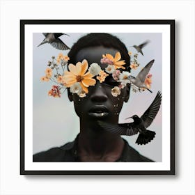 Man With Flowers On His Face Art Print