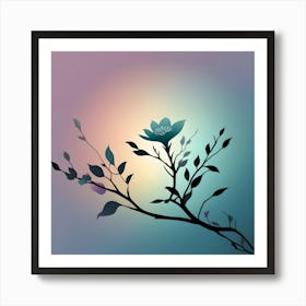 Branch With Turquoise Flower With Pink, Turquoise And Beige Gradient Background Art Print