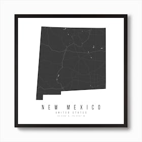 New Mexico Mono Black And White Modern Minimal Street Map Square Art Print