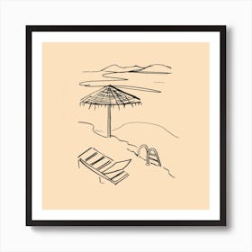 Calm by the Ocean Into the Water Beach Umbrella Swimming Art Print