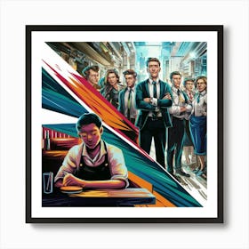 Group Of People At A Desk Art Print