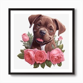 Dog With Roses 12 Art Print