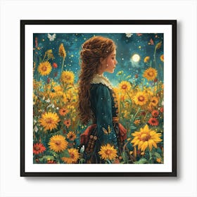 Girl In A Sunflower Field Art Print