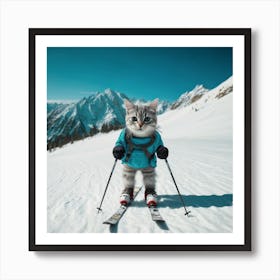 Cat On Skis Art Print