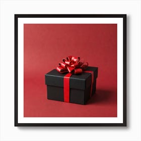 Black Gift Box On Red Background 2 Art Print