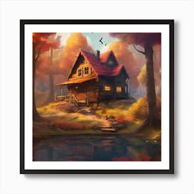 Autumn House In The Woods Art Print