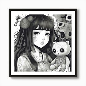 Anime Girl Holding Teddy Bear 1 Art Print