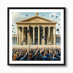 Graduation Celebration Wall Print Art A Joyful Depiction Of Students Celebrating Their Achievements, Perfect For Inspiring Success And Academic Pride In Any University Setting Art Print