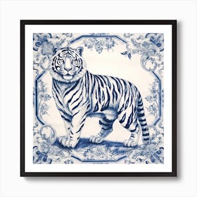 Tiger Delft Tile Illustration 4 Art Print
