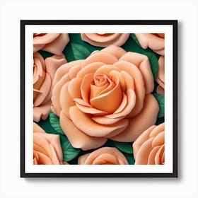 Seamless Pattern Of Peach Roses 1 Art Print