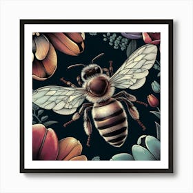 Bees And Flowers Art Print