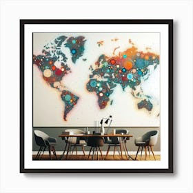 World Connections: A Graphic Wall Art of a Colorful World Map Art Print
