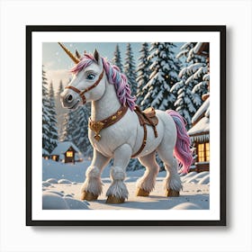 Unicorn In The Snow 1 Art Print