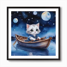 Cat In A Boat 16 Art Print