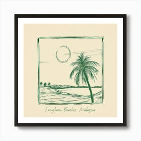 Langkawi Beaches, Malaysia Green Line Art Illustration Art Print