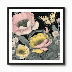 Poppies And Butterflies Art Print