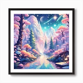 A Fantasy Forest With Twinkling Stars In Pastel Tone Square Composition 116 Art Print