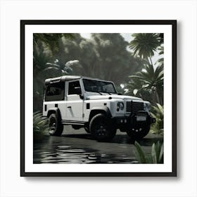 Palm tree white jeep Art Print