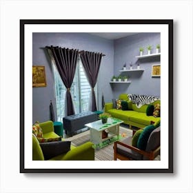 Living Room With Green Furniture Art Print