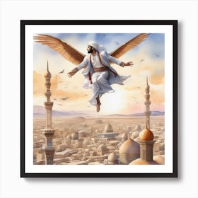 Arabic Can Fly Man Fly In Sky Watercolor Art Print