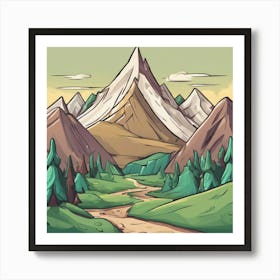 Cartoon Mountain Landscape 2 Art Print