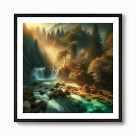 Waterfall In The Forest 13 Art Print