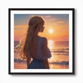 Anime Girl Looking At Sunset Art Print