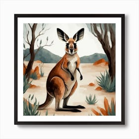 Kangaroo Wilderness Adventure Watercolor Art Print