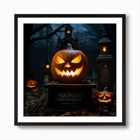 A Sinisterjack O Lantern Grinning Wildly Cast In Eerie Luminescence By The Ambient Night Fear Lur (4) Art Print