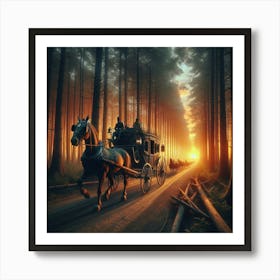 Stagecoach In The Woods Art Print