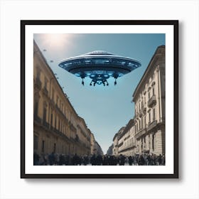 Ufo Flying Over A City Art Print