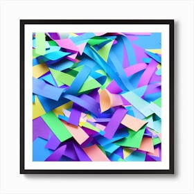 Colorful Paper Confetti On Blue Background Art Print