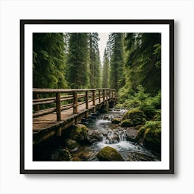 Wooden Bridge In The Forest Art Print