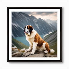 St Bernard Dog In Mountain (72) Art Print