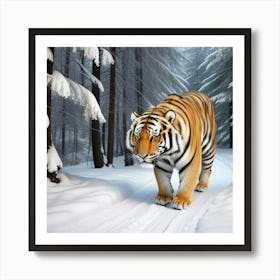 Sibirean Tiger In The Woods Art Print