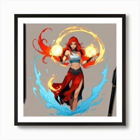 Fireball Girl The Magic of Watercolor: A Deep Dive into Undine, the Stunningly Beautiful Asian Goddess Art Print