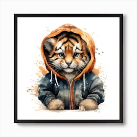 Watercolour Cartoon Tiger In A Hoodie 2 Art Print