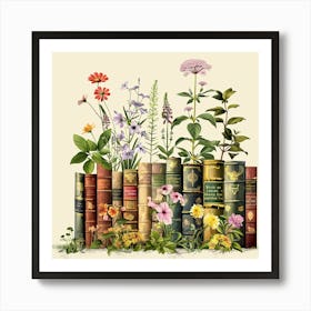 Books Flowers Book Flower Flora Floral Art Print