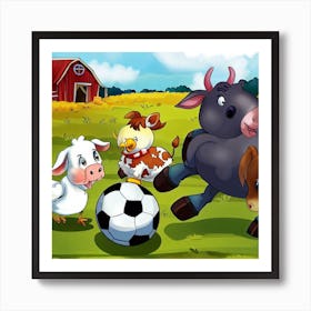 Farm Animals Playing Soccer Art Print