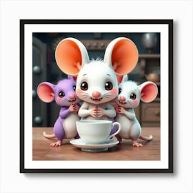 Three Mice In A Cup Poster