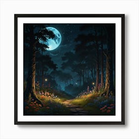 Forest Path At Night Art Print