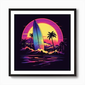 Surfboard At Sunset Art Print