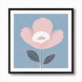 A White And Pink Flower In Minimalist Style Square Composition 491 Art Print